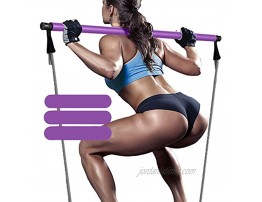Harkkey Pilates Bar Kit Portable Yoga Exercise Resistance Band Exercise Muscle Toning Bar Home Fitness Resistance Training Gym Stretch with Foot Loop for Total Body Workout Light Purple