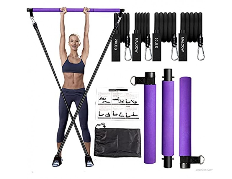 Pilates Bar Kit with Resistance Bands20&30lbs,Compact 3-Section Exercise Sticks Bar and Stacked Bands for Stretched Fusion Fitness,Portable Home Workout Equipment for Women Toning Muscle,Legs,Butt