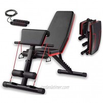 MEZLA Adjustable Weight Bench with Preacher Curl Resistance Bands and Jump Rope for Home Workout. Multifunctional Olympic Bench + Rope
