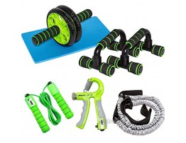 6 in 1 AB Wheel Roller Kit with Exercise Bands Speed Jump Rope Hand Grip Push UP Bar and Knee Pad Gym Equipment for Home Workout