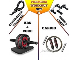Ab Roller Wheel 8-in-1,Steel Push Up Bars- Weight Jump Rope Ab Roller for abs workout with Resistance Bands,Drawstring Backpack Gym Bag – Home Workout Equipment for Men Women-AB ROLLER SET