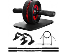 Ab Roller Wheel for Abs Workout Upgraded 7-in-1 AB Wheel Roller Set with Knee Pad Resistance Bands Push Up Bars Handles Grips Adjustable Skipping Jump Rope for Home Gym Workout Exercise Fitness