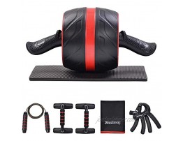 steelway 8-in-1 Automatic Rebound Ab Roller Wheel Kit with Push-Up Bar Jump Rope Knee Pad Hand Grip and Extra Long Non Slip Anti-Tear Sports Mat Home Gym Workout Set for Body Training