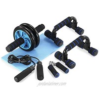 TOMSHOO 5-in-1 AB Wheel Roller Kit with Push-Up Bar Jump Rope Hand Gripper and Knee Pad for Gym Home Workout