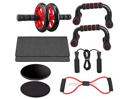 VINTEAM AB Roller Kit 6-in-1 Wheel Rollers Set with Push-Up Bars Jump Rope Knee Pad Resistance Band Portable Fitness Equipment for Home & Gym Abdominal Core Exercise Strength Training Workout