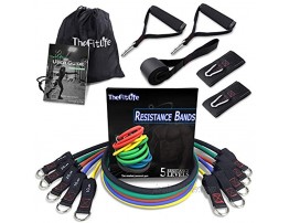 TheFitLife Exercise Resistance Bands with Handles 5 Fitness Workout Bands Stackable up to 110 150 lbs Training Tubes with Large Handles Ankle Straps Door Anchor Attachment Carry Bag