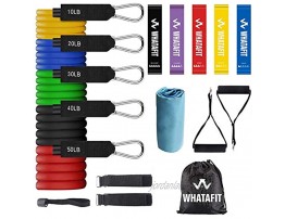Whatafit Resistance Bands Set 17pcs Exercise Bands with Door Anchor Handles Carry Bag Legs Ankle Straps for Resistance Training-Free Matching Towel and 5 Resistance Loop Bands Include