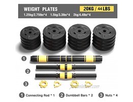 Alderman Adjustable Fitness Dumbbells Set 44lbs Free Weights Dumbbells with 17 Connecting Rod Used As Barbell for Home Gym Workout Whole Body Training Barbell 44LB or 22LB Dumbbell Pair01