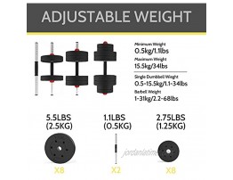 NBJstar Adjustable Dumbbells Pair 2 in 1 Dumbbell Barbell Set Free Weights Lifting Dumbbells 68LB for Home Fitness and Exercise Training