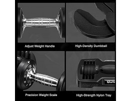 UeeVii Adjustable Dumbbell 5lb-25lb Fast Adjust Weight Dumbbell by Turning Handle Black Adjustable Dumbbell with Tray for Man & Woman Home Gym with Anti-Slip Metal Handle