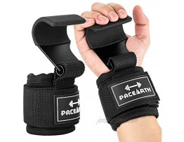 PACEARTH Weight Lifting Hooks Grip Non-Slip 8mm Thick Padded Neoprene with Adjustable Wrist Wraps & Straps for Pull-ups Power Lift Deadlift Weightlifting for Men & Women Pair