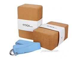 JBM Yoga Blocks 2 Cork Yoga Block with Strap Solid Yoga Brick to Support and Deepen Poses