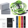 Syntus 9-in-1 Yoga Set 1 Yoga Strap with 12 Loops 2 EVA Foam Soft Non-Slip Yoga Blocks 9×6×4 inches,4 Resistance Bands with Instruction Book for Yoga Pilates Stretchings