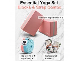 Tumaz Yoga Blocks 2 Pack with Strap Set High Density Lightweight EVA Foam Blocks & Premium 8 Feet Yoga Strap Set [Instruction E-Book Included] The Must-Have Yoga Bricks Set for Every Yogi and Yogini