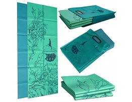 Folding Yoga Mat Thickness: 4mm; Folded Size: 29cm x 30.5 cm x 5cm and Tote – Mat Design: Wandering Elephants – Color: Azure Green – Eco-Friendly PVC Mat Wai Lana