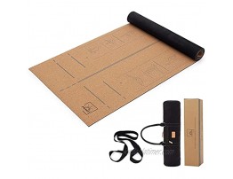 AWAKEY Cork yoga mat-Yoga mat set-Natural rubber yoga mat Cork mat with bag and carrying strap Yoga mat with poses and alignment marks Workout mat with design Eco cork mat Thick Outdoor yoga mat 4mm