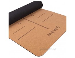 Mewe Cork Yoga Mat Natural Rubber Non Slip Soft Sweat Resistant 72 x 24 Thicker Longer and Wider Tough Enough For Hot Yoga Workout and Floor Exercises Optional Built-in Pose Alignment Lines 5mm Thick