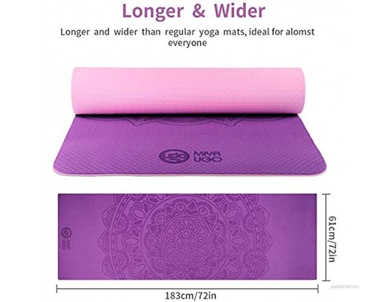 Extra-Thick TPE Yoga Fitness Mat with Carrying Strap Textured Non-Slip Surface for All Types of Yoga Pilates & Floor Exercises 72x24 Oudort Yoga Mats Non-Slip Exercise Mat,1/4-Inch 6mm 