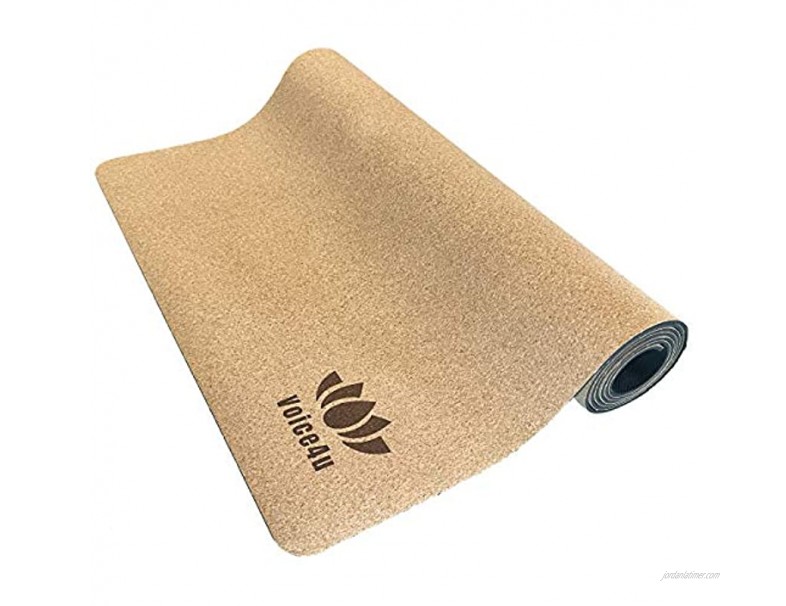Natural Cork and Rubber Yoga Mat Eco Friendly Workout Mat With Carry Strap Extra Long 72’’x24’’ Thick Non-Slip Lightweight Mat for Indoor Fitness and Outdoor Exercise