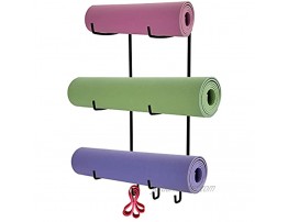 Suwimut Yoga Mat Towel Rack Wall Mount Foam Roller Holder with 3 Hooks for Hanging Yoga Strap and Resistance Bands Yoga Mat Storage for Your Fitness Class or Home Gym 3-Sectional Metal Black