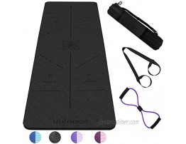 Yoga Mat Non Slip Pilates Fitness Mats with Alignment Marks TPE Anti-Tear Yoga Mats for Women 1 4 Exercise Mats for Home Workout with Carrying Strap and Sports Pull Rope