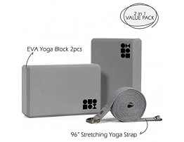 ODODOS EVA Yoga Blocks 2 Pack & Exercise Extending Strap Set High-Density Foam Brick & Nonelastic Stretching Band for Yoga Pilates Meditation