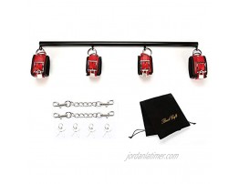 exreizst 3 in 1 Black Spreader Bar with 4 Red Leather Straps Adjustable Expandable Home Gyms Sports Kit