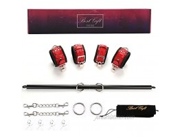 EXREIZST Adjustable Expandable Black Spreader Bar with Red Leather Straps Sports Aid Training System Set Black and Red