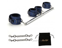 exreizst Expandable Silver Spreader Bar with 4 Blue Leather Straps Adjustable Exercise Training Tools Set for Home Gyms