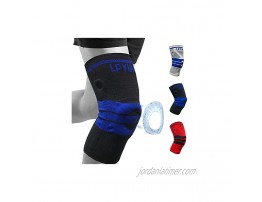 Knee Brace Compression Sleeve Knee Support with Side Spring & Silicone Knee Pad Knee Patella Stabilizer for Arthritis Running Basketball Gym Black-blue XL