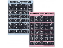 2 Pack Dumbbell Workouts and Resistance Bands Exercise Poster Set Laminated 2 Chart Set Dumbbell Exercise Routine & Resistance Tubes Workouts [DARK] LAMINATED 18” x 24”