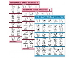 3 Pack Resistance Bands Workouts Volume 1 & 2 + Bodyweight Exercises Poster Set Set of 3 Workout Charts [LIGHT] LAMINATED 18” x 24”