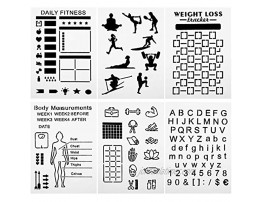 6 Pieces Health and Fitness Stencil Set Reusable Health Planning Stencil Daily Fitness Template Habit Trackers Journal Layouts Stencil Weight Loss Exercise Stencils for DIY Fitness Planners A5 Size