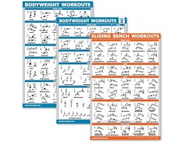 Palace Learning 3 Pack: Bodyweight Workout Posters Volume 1 & 2 + Sliding Bench Exercises Set of 3 Workout Charts