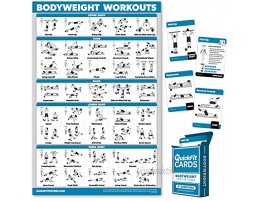 QuickFit 2 Pack Bodyweight Workout Poster Laminated 18 x 27 & Bodyweight Exercise Card Set 2.5 x 3.5