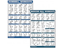 QuickFit 2 Pack Dumbbell Workouts and Medicine Ball Exercise Posters Set of 2 Laminated Charts Dumbbell and Medicine Ball Exercise Routine