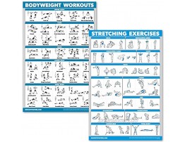 QuickFit Bodyweight Workouts and Stretching Exercise Poster Set Laminated 2 Chart Set Body Weight Exercise Routine & Stretching Workouts