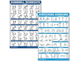 QuickFit Dumbbell Workouts and Stretching Exercise Poster Set Laminated 2 Chart Set Dumbbell Exercise Routine & Stretching Workouts