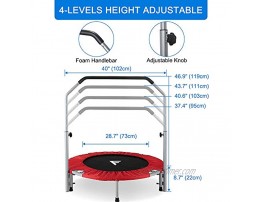 FiveJoy 40 Foldable Mini Trampoline for Kids and Adults Fitness Rebounder with Adjustable Foam Handle Exercise Trampo-line Indoor Garden Workout Max Load 330 l bs with Two Security pins