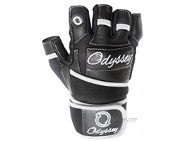 Odyssey Unisex Half-Finger Leather Weightlifting Gloves with Integrated Wrist Support Anti-Slip Grip for Fitness Strength Training Powerlifting & Exercise