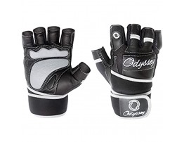 Odyssey Unisex Half-Finger Leather Weightlifting Gloves with Integrated Wrist Support Anti-Slip Grip for Fitness Strength Training Powerlifting & Exercise