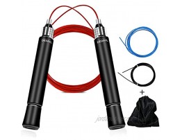 High Speed Jump Rope Self-Locking Double Bearing 360 Degree Spin Frosted Aluminum Alloy Grip with 3 Speed PVC Steel Wire Rope Cables for Cross Fit Home Workout,Outdoor,School,Competition
