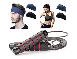 Jump Rope Skipping Rope for Workout + 2 Sweat Bands Headbands for Men and Women