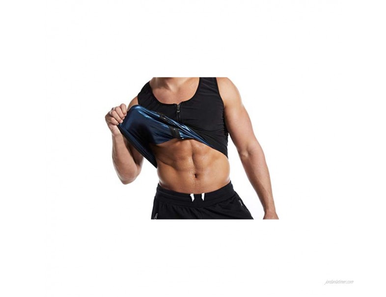 Bakerdani Men's Heat Trapping Zipper Sweat Enhancing Vest Weight Loss Workout Tank Top for Gym Fitness