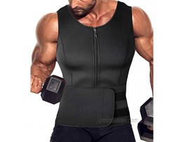 COMFREE Neoprene Sauna Suit for Men Sweat Vest and Waist Trainer with Zip 2 Adjustable Belt for Exercise Black