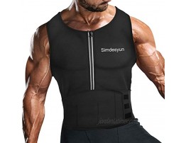 Simdesyun Mens Sauna Suit Waist Trainer Vest Neoprene Body Shaper Tummy Fat Loss Zipper Tank Top