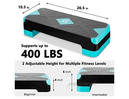 GYMMAGE Adjustable Workout Aerobic Stepper Aerobic Exercise Step Platform with 2 Risers Exercise Step Deck for Fitness 26.5 Trainer Stepper with Non-Slip Surface Home Gym & Extra Risers Options