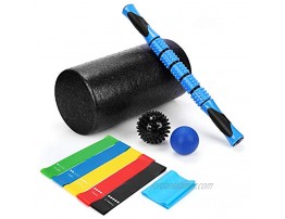 Foam Roller Set SKL 10 in 1 Muscle Roller with Massage Roller Resistance Bands Stretching Band Massage Balls for Deep Tissue Massage Muscle Recovery