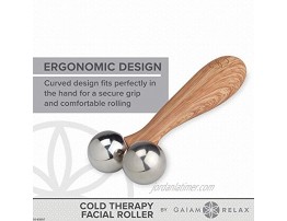 Gaiam Relax Face Massager Roller | Cold Therapy Facial Roller | Ergonomic Wooden Handle with Stainless Steel Easy-Glide Massage Balls Reduce Inflammation & Puffiness Multicolor