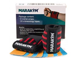 MARAKYM Premium Wrist Wrap Pair Professional Support Wraps for Weight Lifting Powerlifting Gym Workout Bodybuilding Hand & Wrist Compression Band for Men & Women to Avoid Injuries & Pain Relief